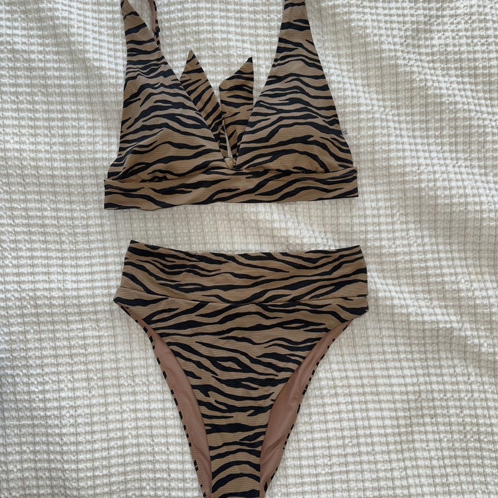Aerie Zebra Print Bikini - Black and Tan